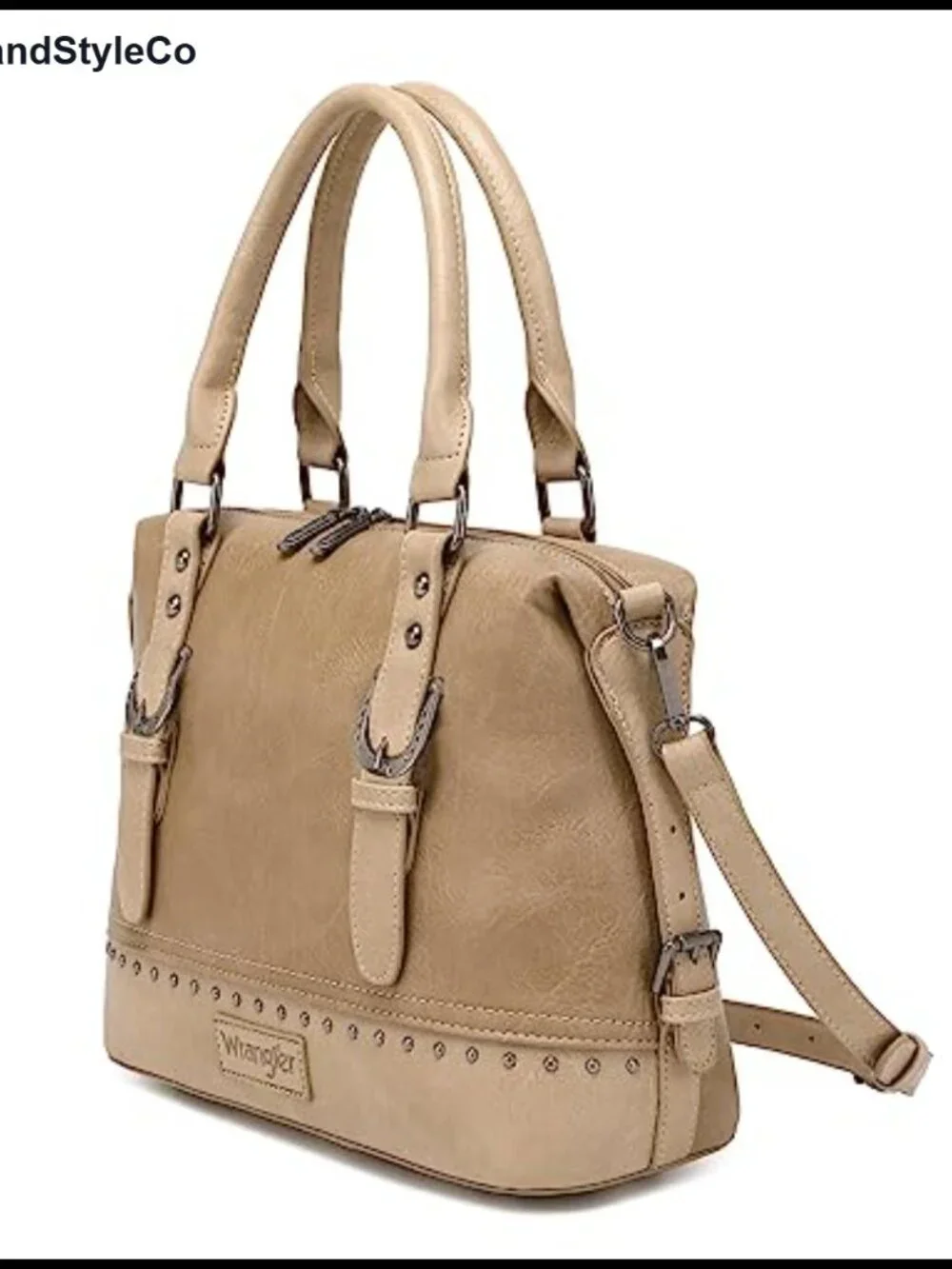Faux Leather Western Barrel Satchel Handbag with Detachable Strap, 3 Pockets